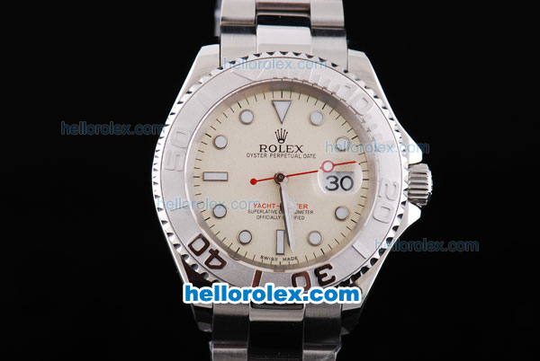 Rolex Yacht-Master Oyster Perpetual Chronometer Automatic with Beige Dial,White Bezel and White Round Bearl Marking-Small Calendar - Click Image to Close